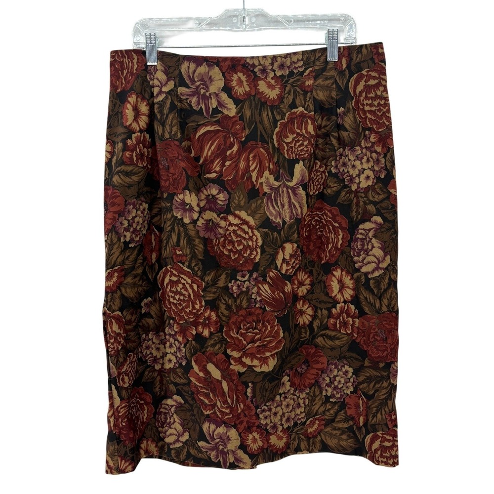Vintage Tapestry Midi Skirt Womens 16 Brown Floral Retro Dark Academia 90s Moody